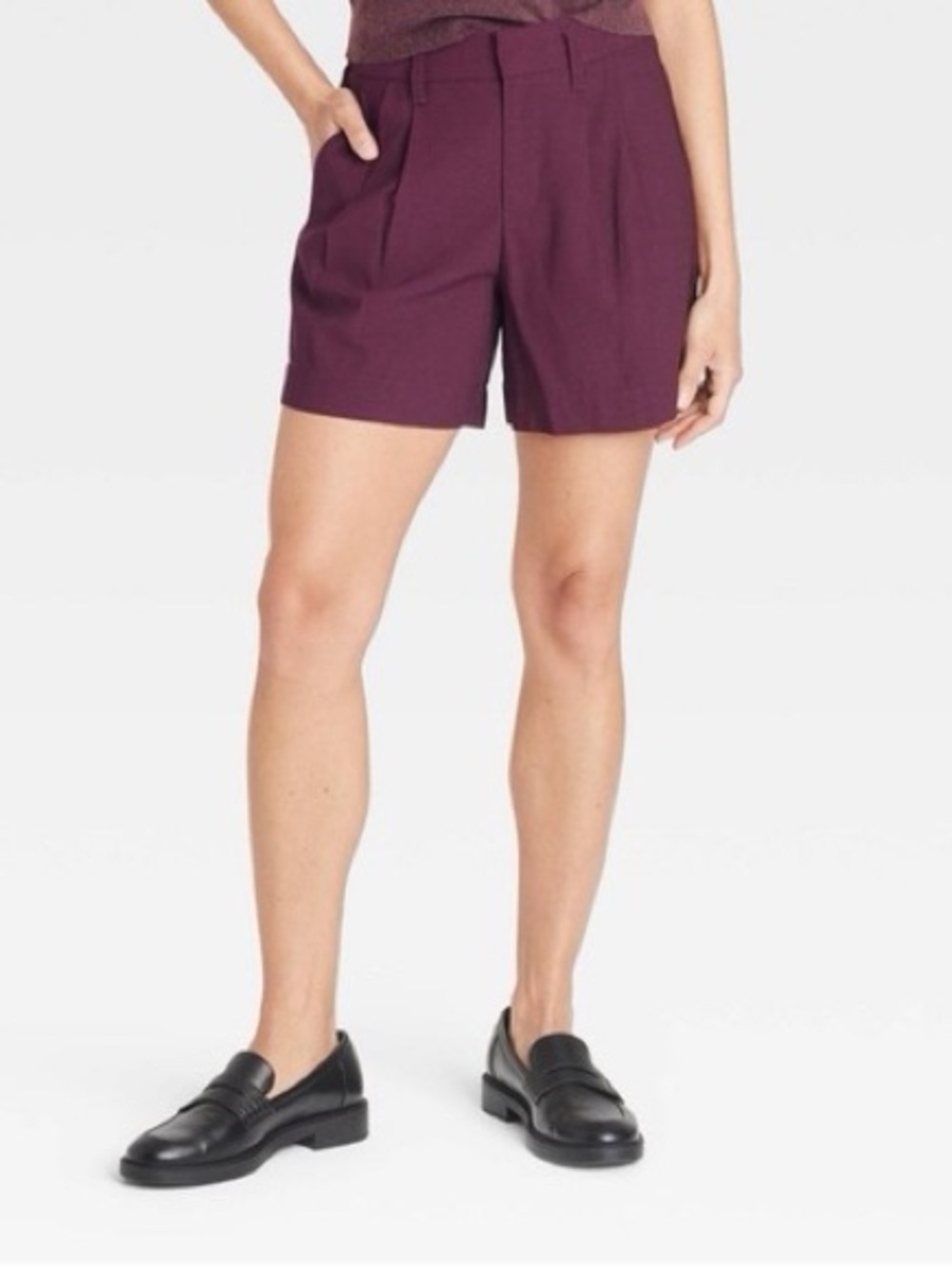 a new day Women's Tailored Pleat Front Shorts - Plum